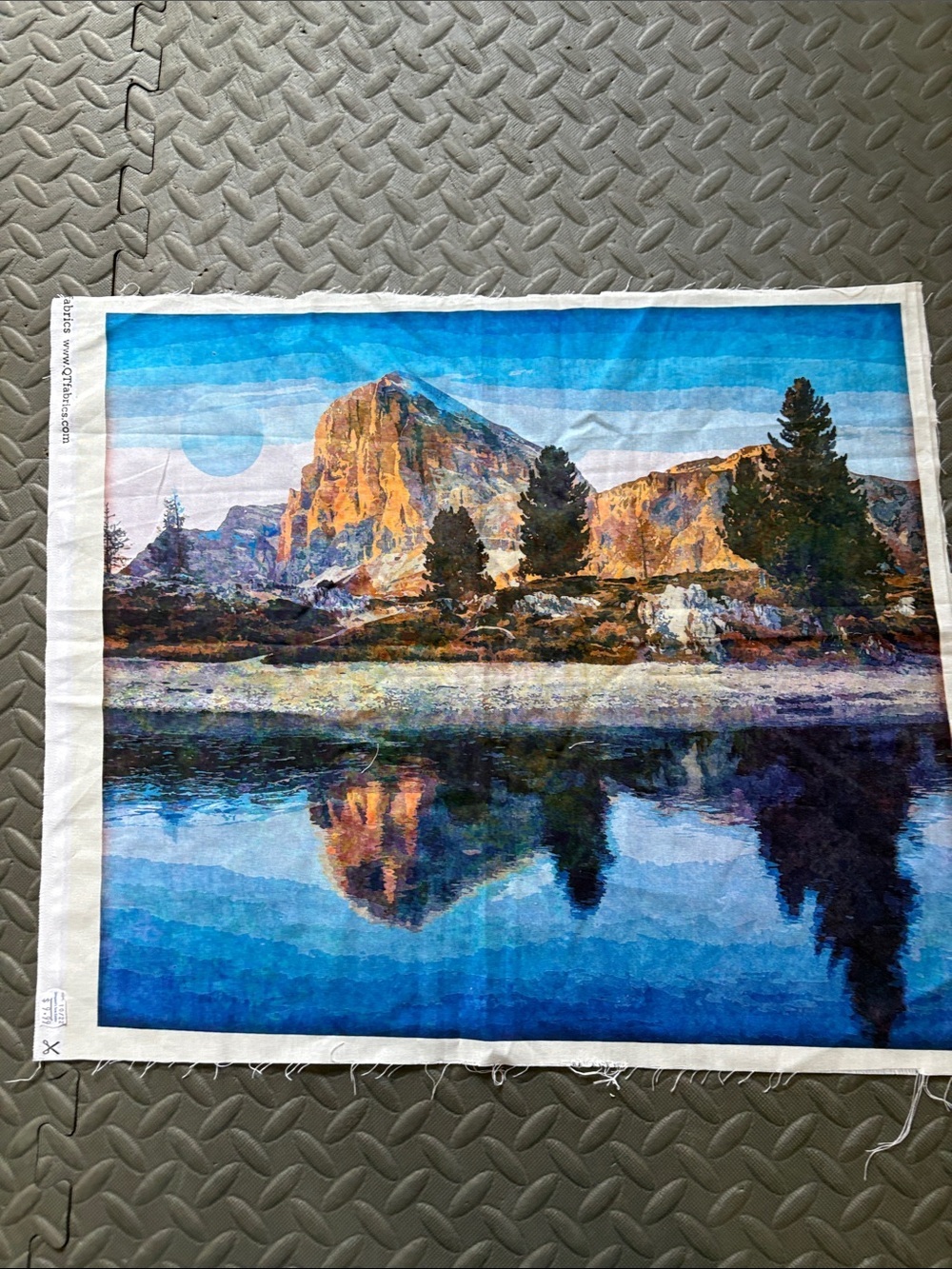 Scenic Mountain Reflection Fiber Art Panel in Blue and Brown